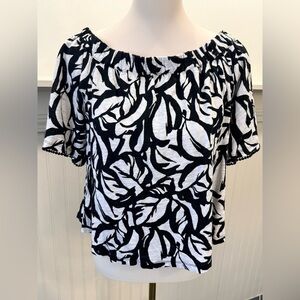 Chico's Linen Top Size S Black White Floral
